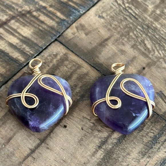 Natural Amethyst Wire Wrapped Heart Pendant - Wire Wrapped - Picture 8 of 8